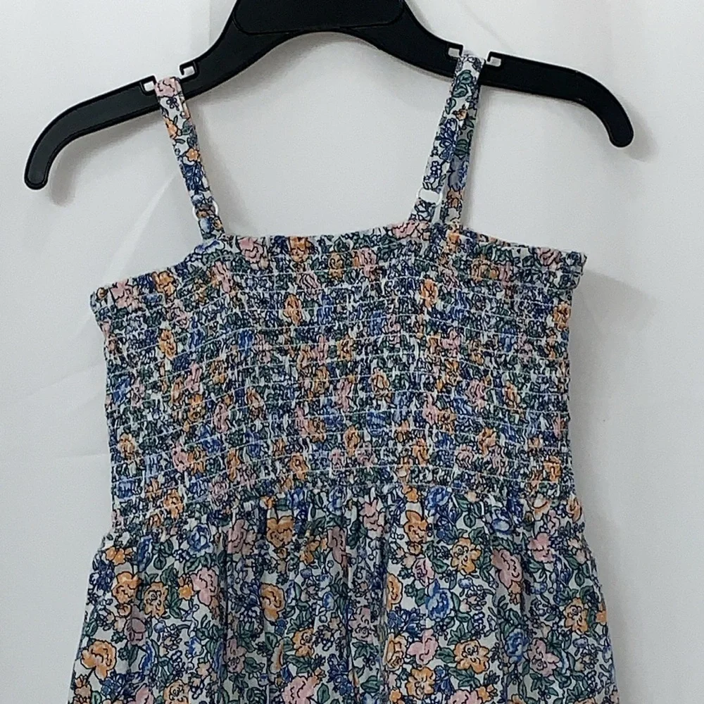 Old Navy Girls Floral Smocked Bodice Midi Dress Blue Orange‎ Size S 6-7